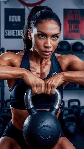 Mulher a treinar com kettlebell