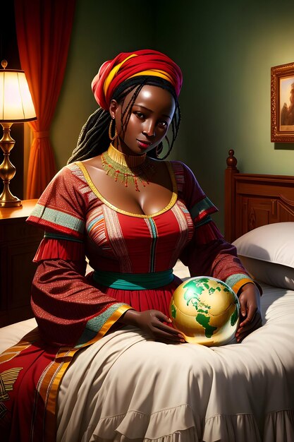 Mulher africana na cama AI Generative