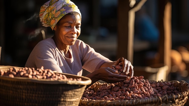 Mulher africana não identificada vendendo nozes no mercado local na Etiópia África