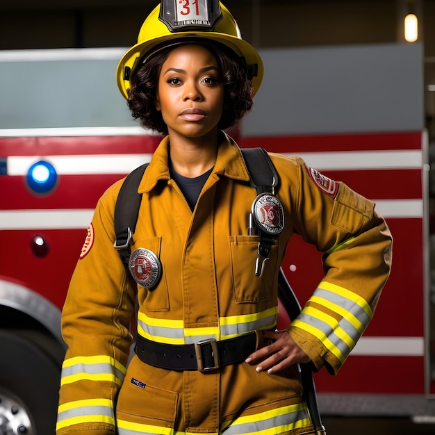 Mulher afro-americana atraente, bombeira.