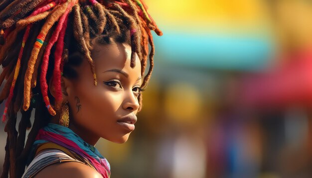 Mulher afro-americana com dreadlocks ao ar livre 8 de março Dia Mundial da Mulher