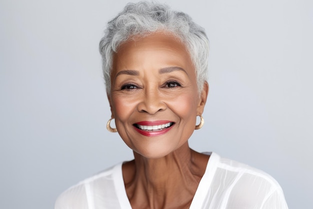 Foto mulher afro-americana elegante, adulta, de boa aparência, contra um fundo branco mulher madura elegante