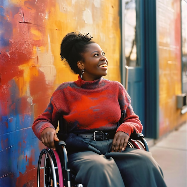 Foto mulher afro-americana em cadeira de rodas