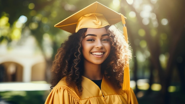 Mulher afro-americana feliz está se graduando estudante