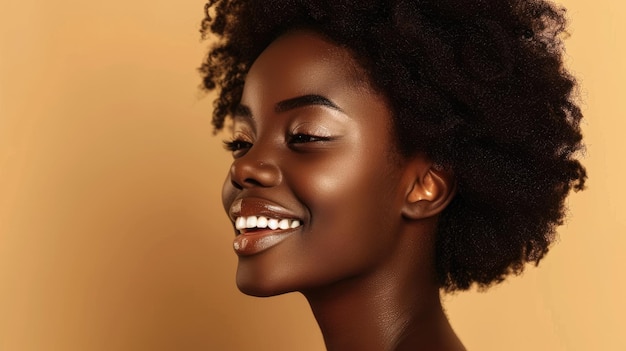 Mulher afro-americana radiante com cabelo natural sorrindo