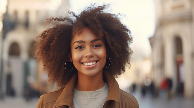 Mulher afro-americana sorridente gerada pela IA