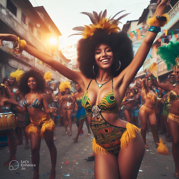 Mulher afro brasileira em festa de rua de carnaval Brasil