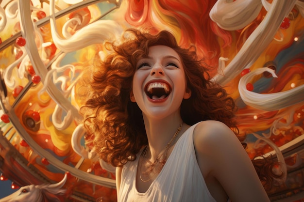 Foto mulher alegre a rir-se do carrossel