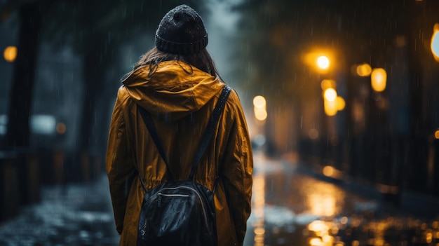 Mulher andando sozinha na chuva