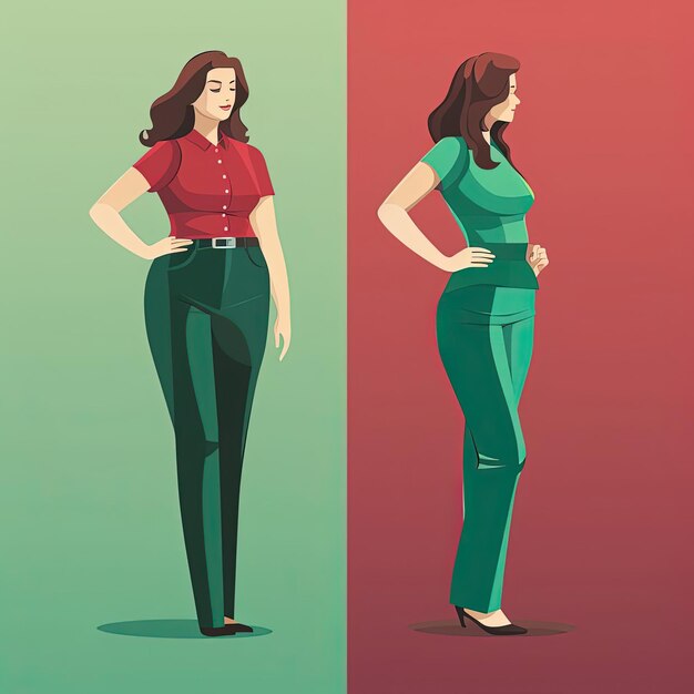 Foto mulher antes e depois da perda do corpo w ilustrações de design plano