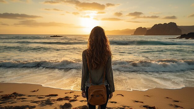 mulher ao pôr do sol