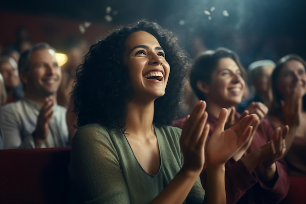 Mulher aplaudindo na IA geradora de público do teatro