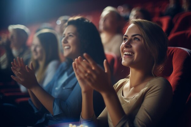 Mulher aplaudindo na IA geradora de público do teatro