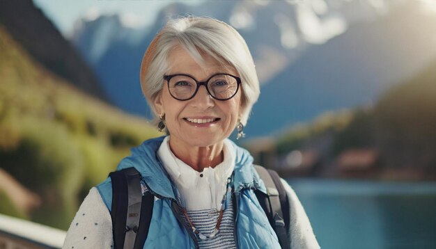 Mulher aposentada que gosta de viajar.