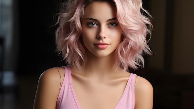 mulher arafada com cabelo rosa e uma blusa rosa Generative AI