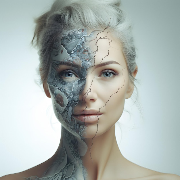 mulher arafada com rosto pintado com um padrão de flores AI generativa