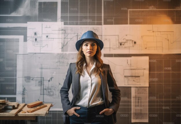 Foto mulher arquiteta no canteiro de obras