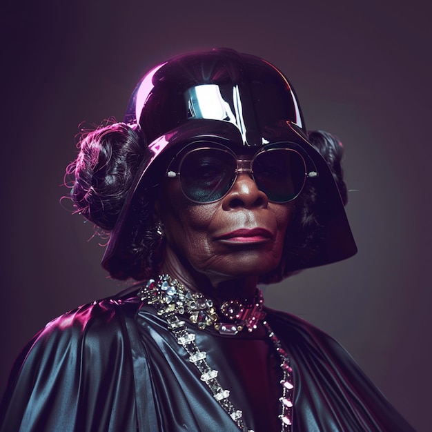 mulher arrafada em um traje preto e um capacete de Star Wars generativo ai