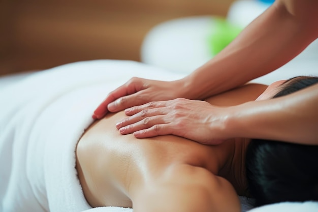 Foto mulher asiática a fazer uma massagem nas costas num spa.