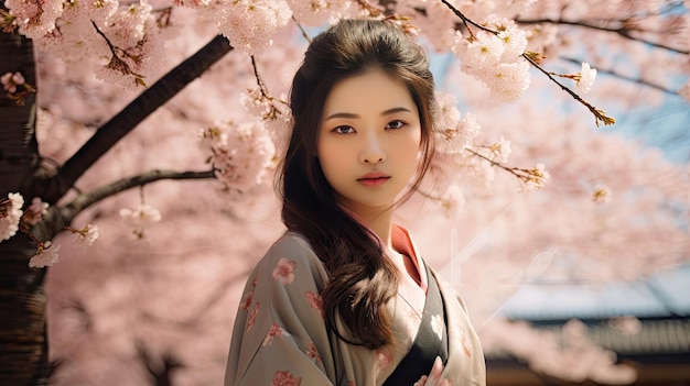mulher asiática atraente vestindo quimono no outono Uma garota de estilo japonês
