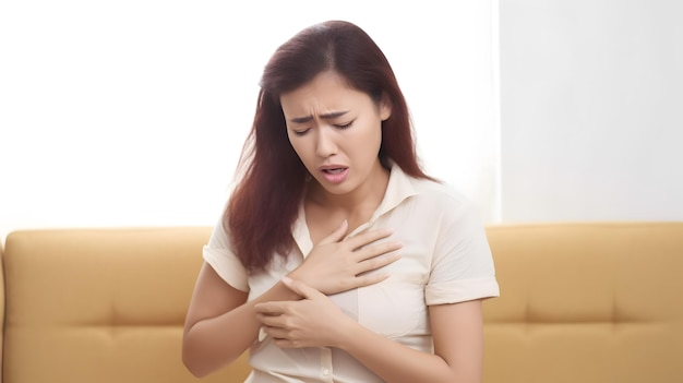 Mulher asiática com dor no peito Paciente com ataque cardíaco IA gerada
