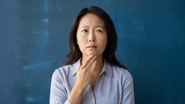 Foto mulher asiática com refluxo ácido ou sintomático doença de refluxo gastroesofágico porque o esôfago