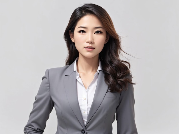 Mulher asiática de negócios confiante, pele fresca, corpo magro, isolado em fundo branco
