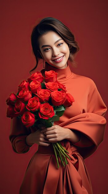 Mulher asiática segurando florista de buquê de flores