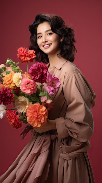 Mulher asiática segurando florista de buquê de flores