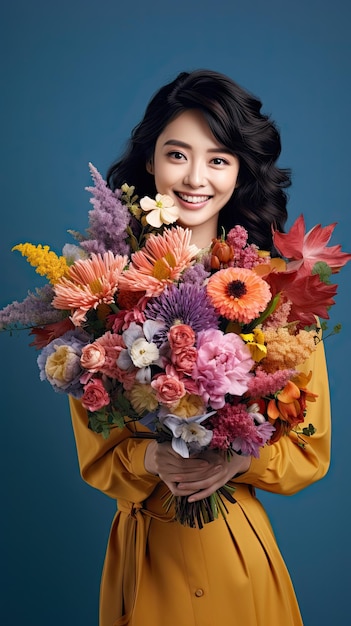 Mulher asiática segurando florista de buquê de flores