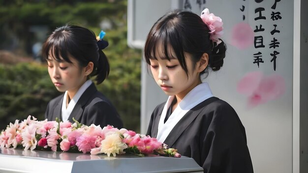 Foto mulher asiática triste na cerimônia funerária