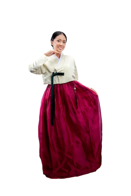 Mulher asiática vestindo um traje nacional tradicional coreano Hanbok