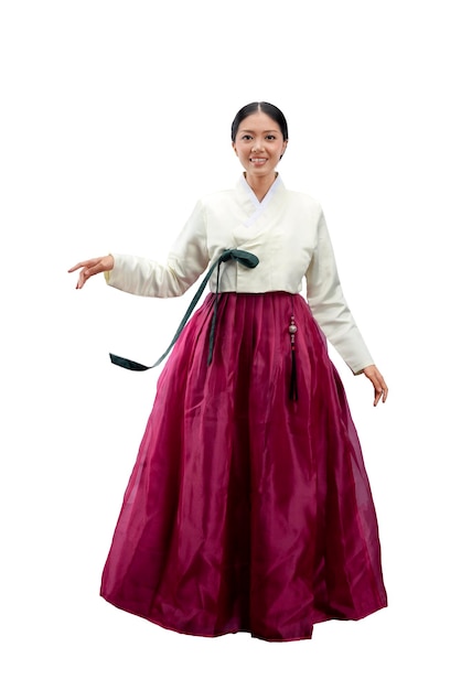 Mulher asiática vestindo um traje nacional tradicional coreano Hanbok