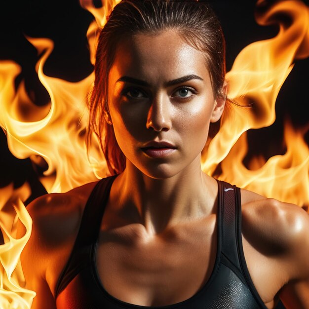 Foto mulher atleta em chamas