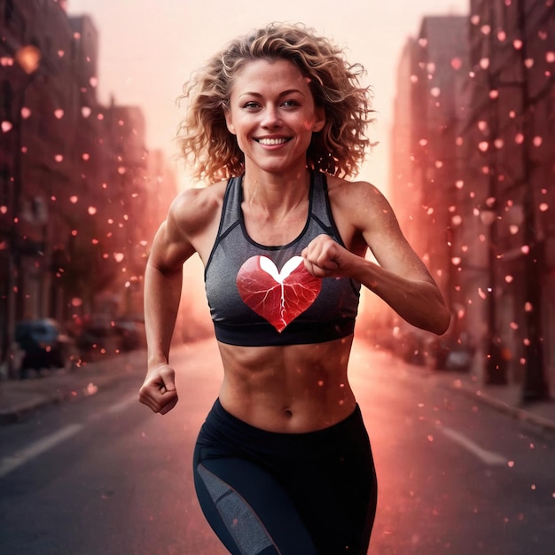 Mulher atleta exercício cardíaco cardio colagem digital ilustração de dupla exposição