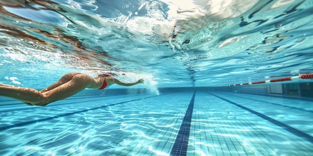 Mulher atleta na piscina Imagem subaquática