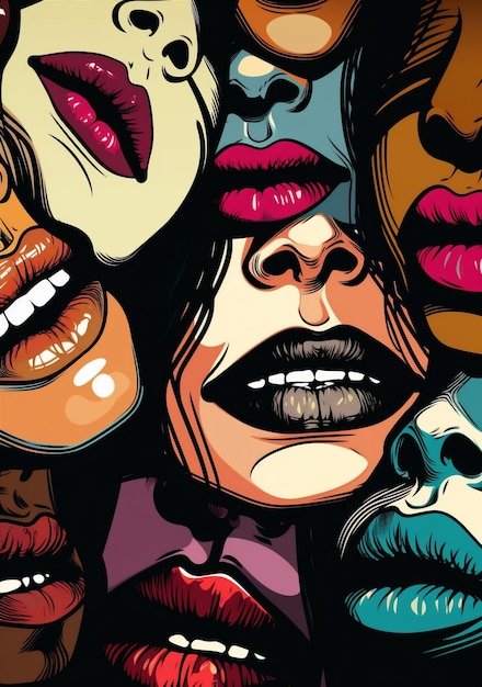 Mulher batom abstrato boca elemento lábios feminino cartaz arte beijo ilustração Generative AI