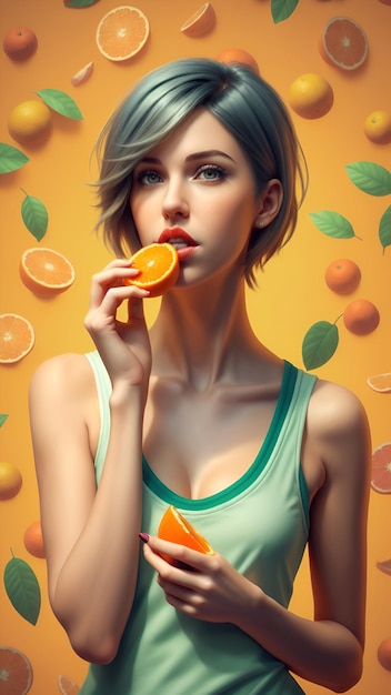 Mulher beleza está comendo frutas imagens com AI gerado