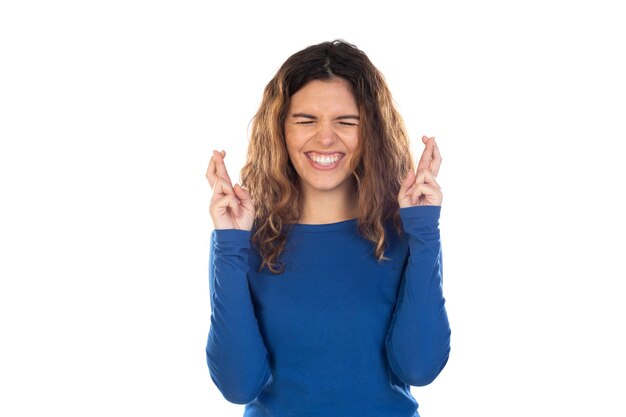 Foto mulher bonita com cabelo ondulado isolado em um fundo branco