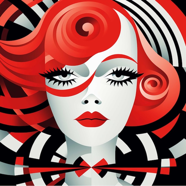 Mulher bonita com cabelo vermelho na ilustração vetorial de fundo preto