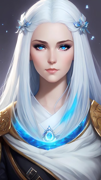 Mulher bonita com ilustração de cabelos brancos e olhos azuis