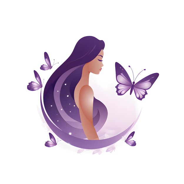Mulher bonita com ilustração vetorial de borboletas sobre um fundo branco