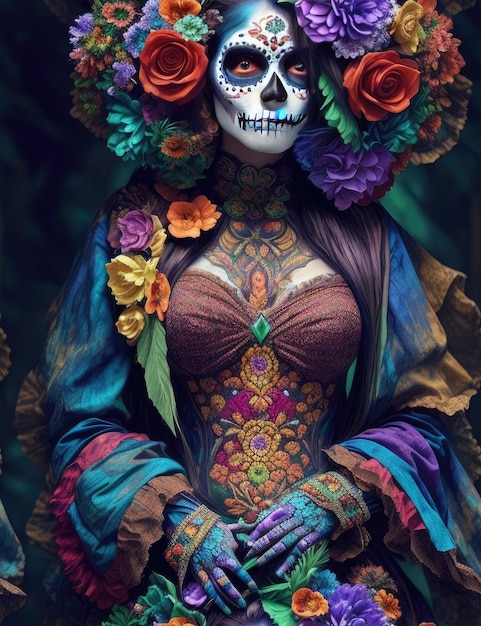 Foto mulher bonita com maquiagem dia dos mortos