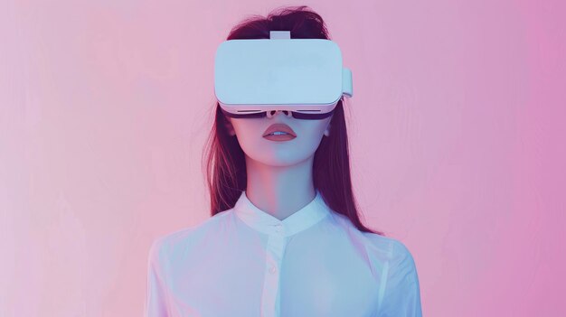 mulher bonita com óculos 3D VR no fundo isolado