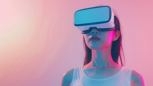 mulher bonita com óculos 3D VR no fundo isolado