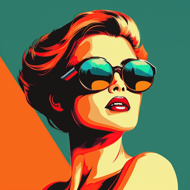 Mulher bonita com óculos estilo pop art colorido imagem gerada por IA