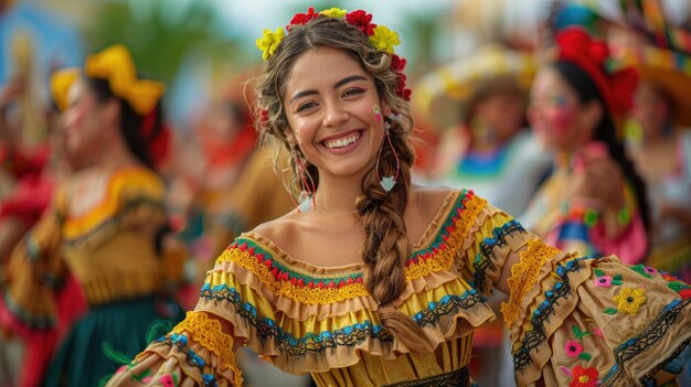 Mulher bonita dança a celebração do Cinco de Maio