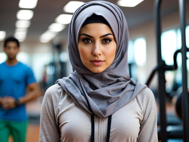 mulher bonita de hijab mulher muçulmana no ginásio