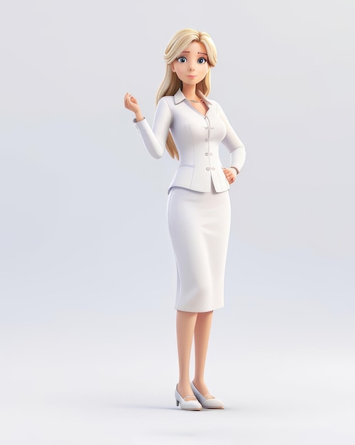 Mulher bonita de mãos dadas gesto para esvaziar especificação mulher de negócios conceito em branco renderização 3D