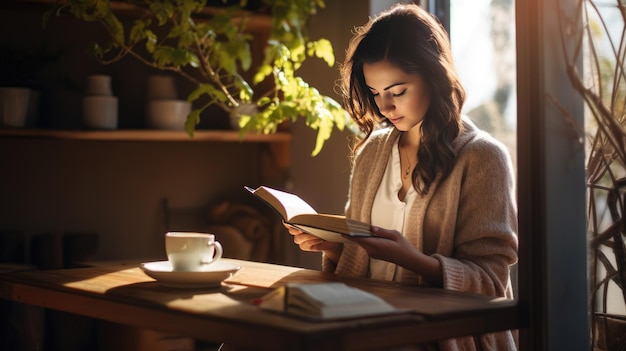 Foto mulher bonita e inteligente a ler um livro